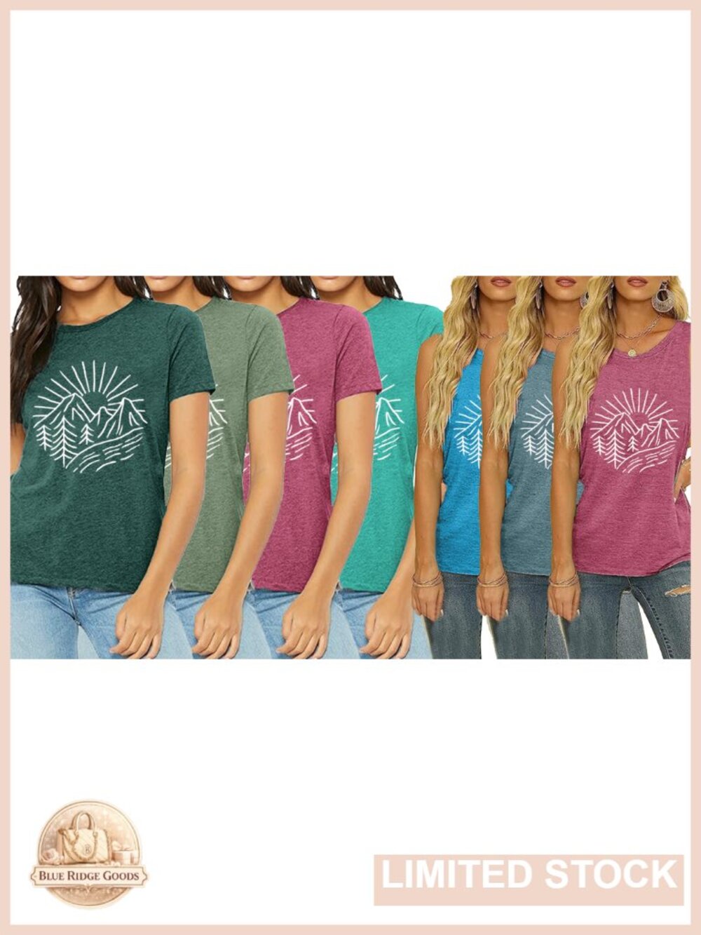 Hiking Mountain Graphic Tank Top - Funny Pine Tree Sunrise Workout Tee - Picture 6 of 6